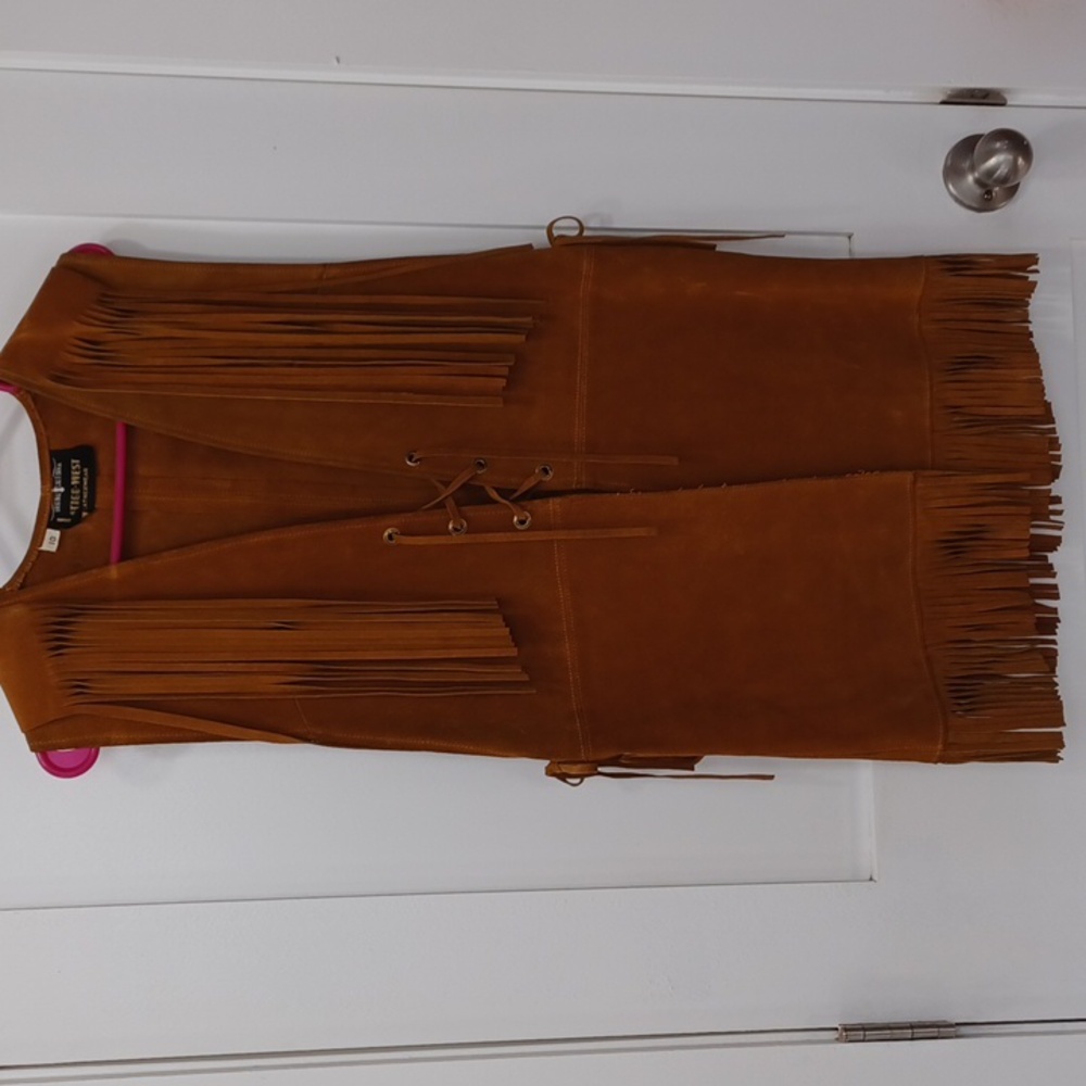 Suede Leather Festival Western Vest with Fringe, Ties & Grommets Small to Large